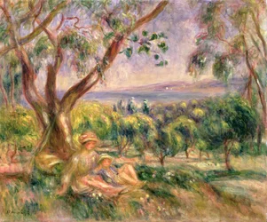 Femme et enfant sous un arbre, vers 1910